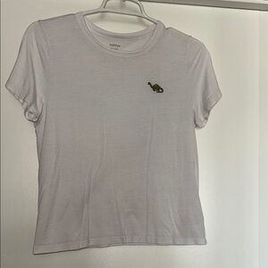 White Cotton T-Shirt with Embroidered Dinosaur 🦕